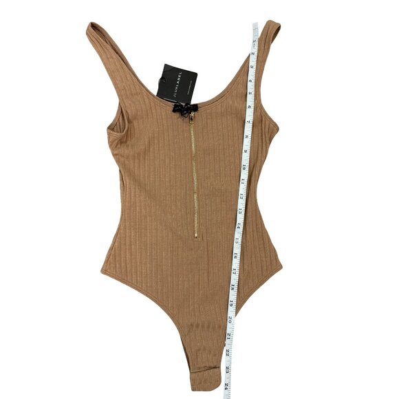 JLUXLABEL Ribbed Tank Zip Front Bodysuit Caramel Tan Size Small - Picture 5 of 7